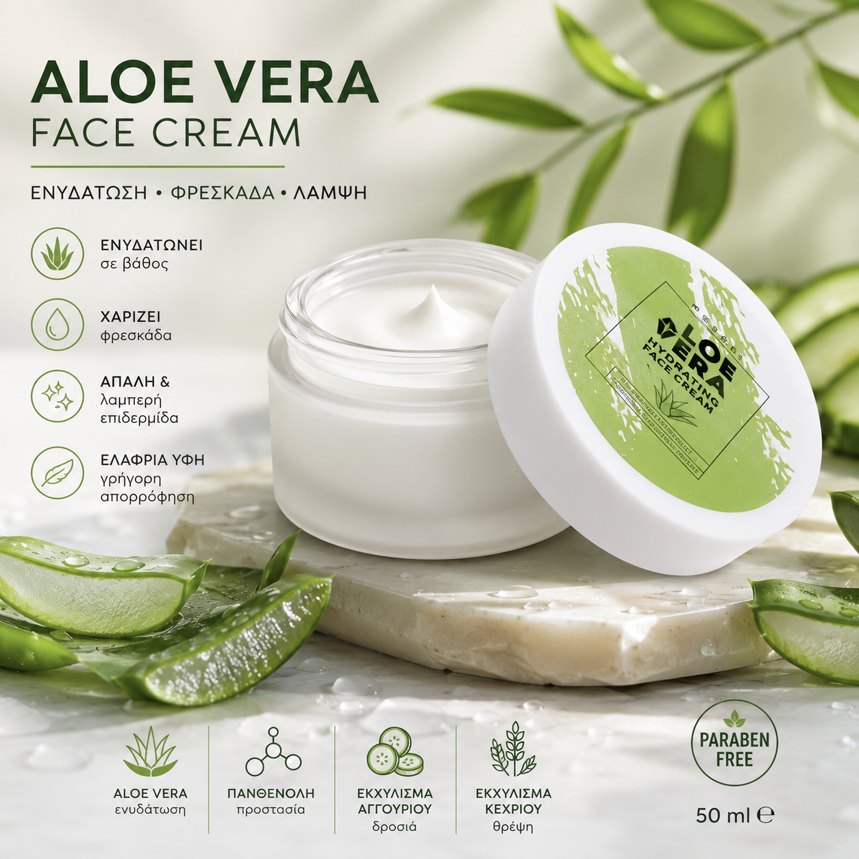 ESSENS Aloe Vera Face Cream – Απαλότητα, Φρεσκάδα & Λάμψη 50 ml